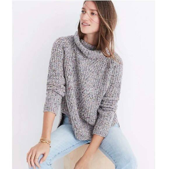 Madewell Marled Ribbed Color Fleck Wool and Silk Turtleneck Sweater - Picture 1 of 9